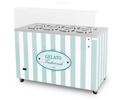 Dystrybutor do lodów | witryna do lodów | konserwator | retro | 8 tub | okrągłe kuwety | 1283x670x895 mm | GELATO POZETTI 8 PASTEL BLUE GELATO POZETTI 8 PASTEL BLUE